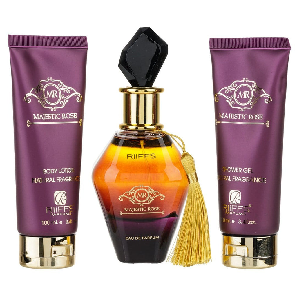 Set Cadou Majestic Rose Apa de Parfum 100ml + Gel De Dus 100ml + Lotiune de corp 100ml, Riiffs