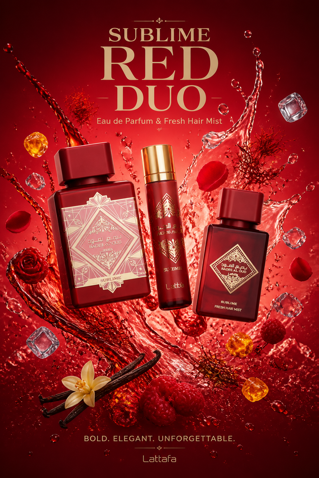 Lattafa Bade’e Al Oud Sublime Unisex Gift Set – Eau de Parfum 100 ml, Travel Spray 12 ml, and Hair Mist 50 ml